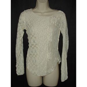 NEW NWT Ivory White Sz Small Stretchy Lacy Frilly Long Sleeve Sheer Blouse POL